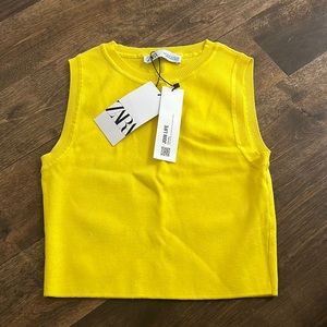 Zara Cropped Knit Yellow Tee